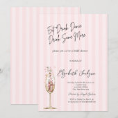 Invitation Chic Wine Glass Confetti Pink Striped (Devant / Derrière)