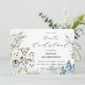 Invitation Chic Winter Arctic Animaux Onederland 1er annivers (Debout devant)