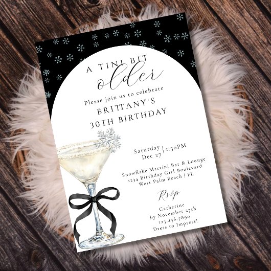 Invitation Chic Winter Bow Martini A Tini Bit Older Birthday