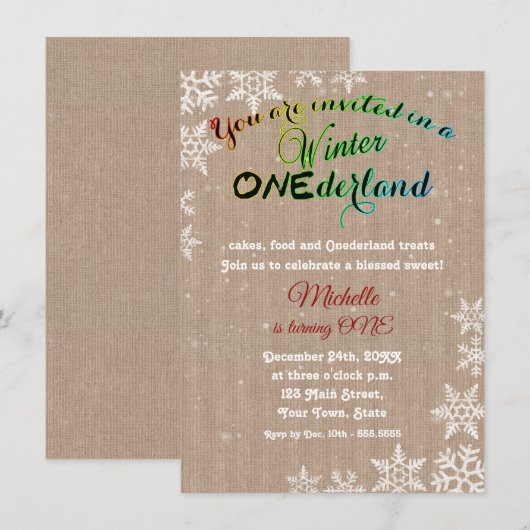 Invitation Chic Winter Onederland Girl First Birthday Party (Devant / Derrière)