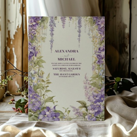 Invitation Chic Wisteria Lilac Floral Wreath Mariage unique