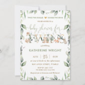 Invitation Chic Woodland Animals Baby shower Jumeaux de verdu (Devant)