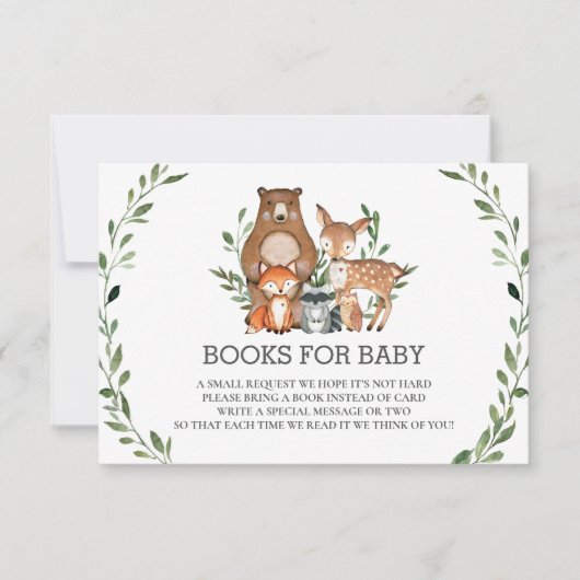 Invitation Chic Woodland Animals Livres verts pour Baby Card (Devant)