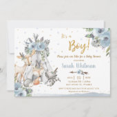 Invitation Chic Woodland Animals Tribal Boho Boy Baby shower (Devant)