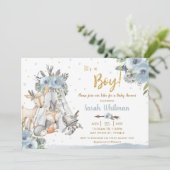Invitation Chic Woodland Animals Tribal Boho Boy Baby shower (Debout devant)