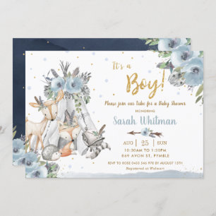 Invitation Chic Woodland Animals Tribal Boho Boy Baby shower