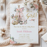 Invitation Chic Woodland Animaux Boho Tribal Girl Baby shower<br><div class="desc">Personnalisez cette invitation de baby shower chic boho tribus animaux de bois avec votre propre libellé facilement et rapidement, appuyez simplement sur le bouton customiser pour réorganiser et formater le style et le placement du texte. Doté d'adorables cerfs de bébés, hibou, raton laveur et d'un joli tipi fleuri. Objets correspondants...</div>