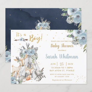 Invitation Chic Woodland Animaux Tribal Boho Boy Baby shower