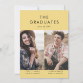 Invitation Chic Yellow Grad Casquette Photo Double Graduation (Dos)