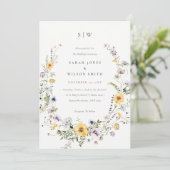 Invitation Chic Yellow Lilac Fleur sauvage Wreath  (Debout devant)