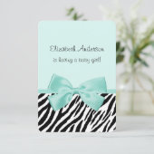 Invitation Chic Zebra Aqua Mint Ribbon Girl Baby shower (Debout devant)