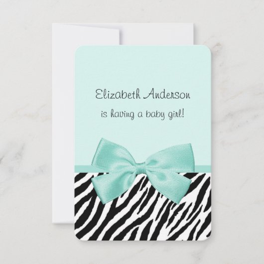 Invitation Chic Zebra Aqua Mint Ribbon Girl Baby shower (Devant)