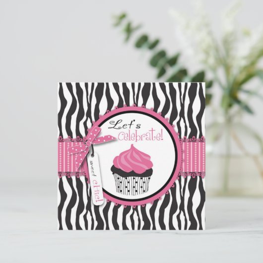 Invitation Chic Zebra Prince Cupcake Birthday (Debout devant)