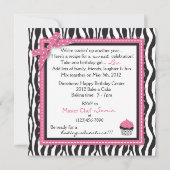 Invitation Chic Zebra Print & Cupcake Anniversaire (Dos)