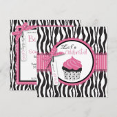 Invitation Chic Zebra Print Cupcake Anniversaire (Devant / Derrière)