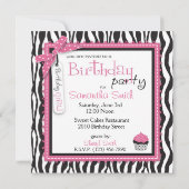 Invitation Chic Zebra Print Cupcake Anniversaire (Dos)