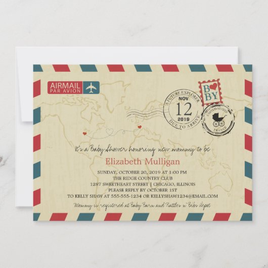 Invitation Chicago / France Airmail | Baby shower (Devant)