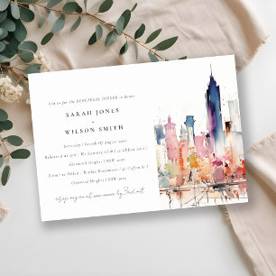 Invitation Chicago Illinois Aquarelle Paysage Dîner de Répéti