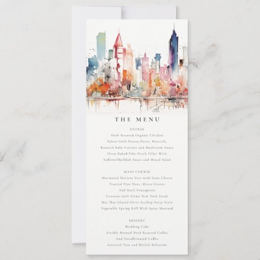 Invitation Chicago Illinois Watercolor Scape Wedding Menu (Devant)