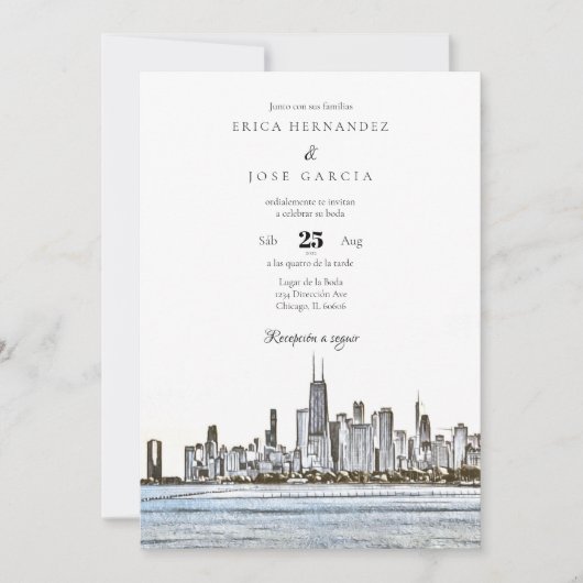 Invitation Chicago Invitación de Boda Skyline (Devant)