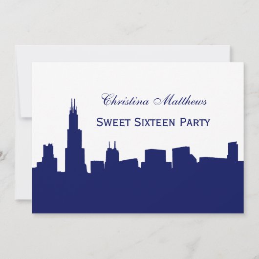 Invitation Chicago Navy Skyline Silhouette Sweet 16 Party (Dos)