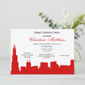 Invitation Chicago Red Skyline Silhouette Sweet 16 Party (Debout devant)