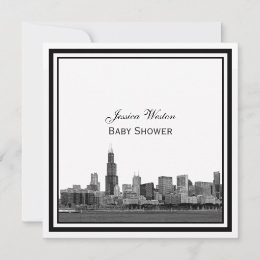 Invitation Chicago Skyline #2 Baby shower encadré (Devant)