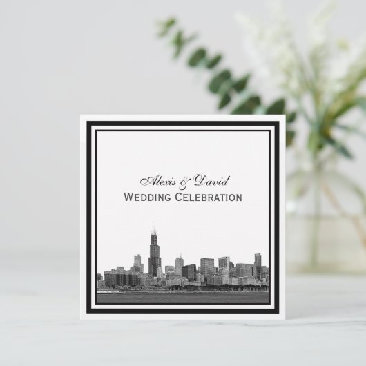 Invitation Chicago Skyline #2 Etched Framed Mariage (Debout devant)