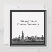 Invitation Chicago Skyline #2 Etched Framed Mariage (Devant)