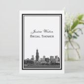 Invitation Chicago Skyline #2 Etched Framed V Fête des mariée (Debout devant)