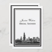 Invitation Chicago Skyline #2 Etched Framed V Fête des mariée (Devant / Derrière)