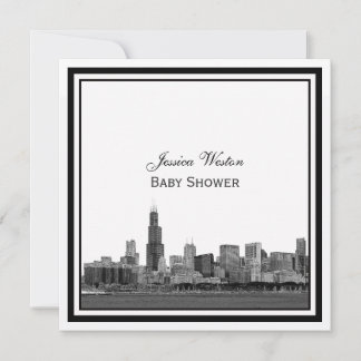 Invitation Chicago Skyline #2 Gravé Cadre Baby Shower