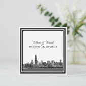 Invitation Chicago Skyline #2 Gravé Cadre Mariage (Debout devant)