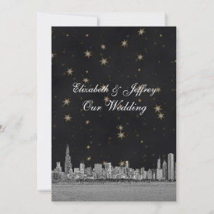 Invitation Chicago Skyline Black Gold Star V Mariage