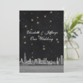 Invitation Chicago Skyline Black Gold Star V Mariage (Debout devant)