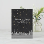 Invitation Chicago Skyline Black Gold Star V Mariage (Debout devant)