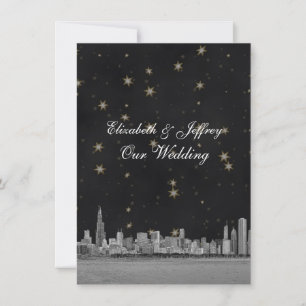 Invitation Chicago Skyline Black Gold Star V Mariage