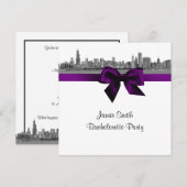 Invitation Chicago Skyline Etch BW Violet SQ Enterrement de V (Devant / Derrière)