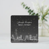 Invitation Chicago Skyline Etch Gray Starry SQ Sweet 16 (Debout devant)