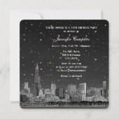 Invitation Chicago Skyline Etch Gray Starry SQ Sweet 16 (Dos)