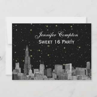 Invitation Chicago Skyline Etch Starry DIY BG SQ Sweet 16 H