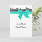 Invitation Chicago Skyline Etched BW Aqua Fête des mariées S (Debout devant)