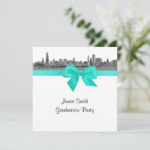 Invitation Chicago Skyline Etched BW Aqua SQ Graduation Party (Debout devant)