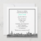 Invitation Chicago Skyline Etched BW Aqua SQ Graduation Party (Dos)
