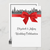 Invitation Chicago Skyline Etched BW Mariage rouge (Devant / Derrière)