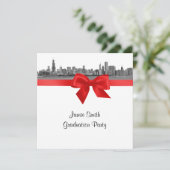 Invitation Chicago Skyline Etched BW Red SQ Graduation Party (Debout devant)