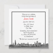 Invitation Chicago Skyline Etched BW Red SQ Graduation Party (Dos)