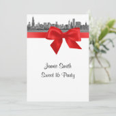 Invitation Chicago Skyline Etched BW Red Sweet sixteen (Debout devant)