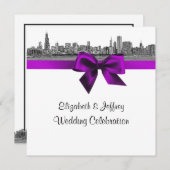 Invitation Chicago Skyline Etched BW SQ Violet Mariage (Devant / Derrière)