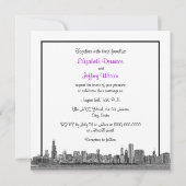 Invitation Chicago Skyline Etched BW SQ Violet Mariage (Dos)
